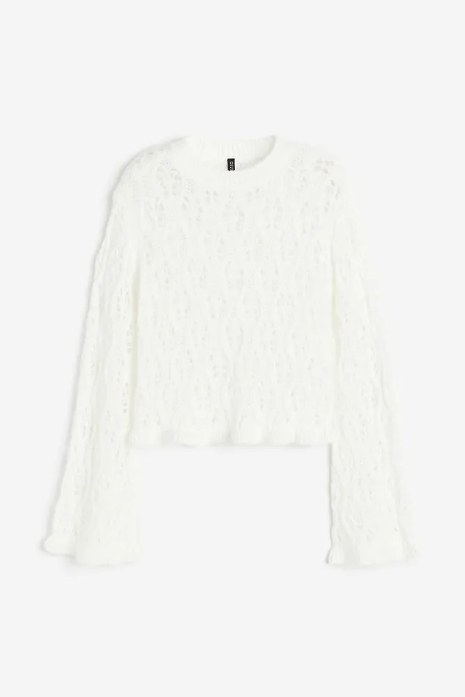 Ruffle-trimmed Pointelle-knit Sweater