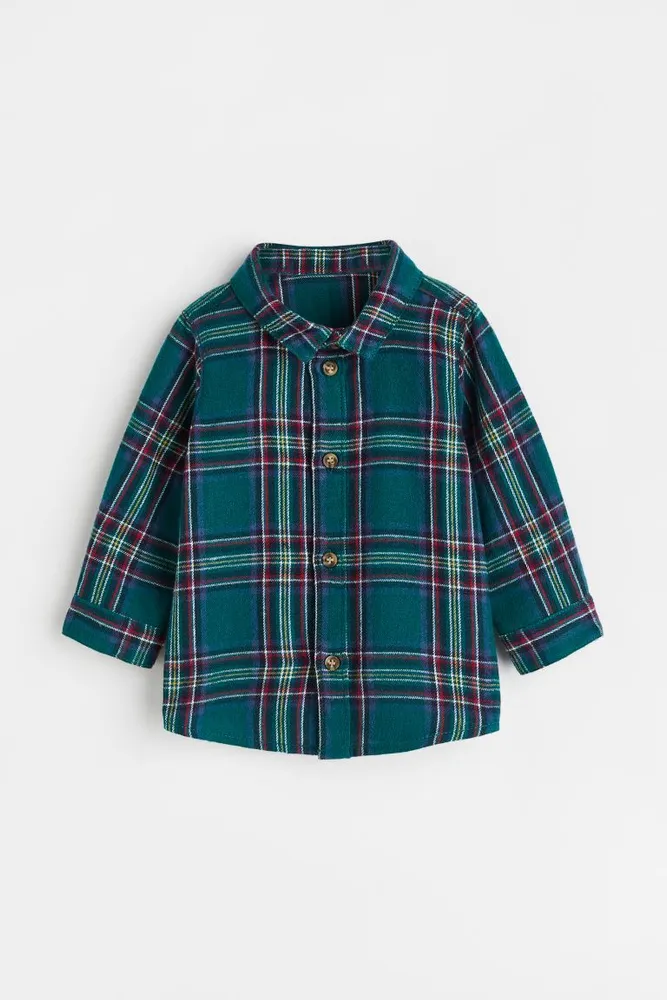 Cotton Flannel Shirt - Green/checked - Kids