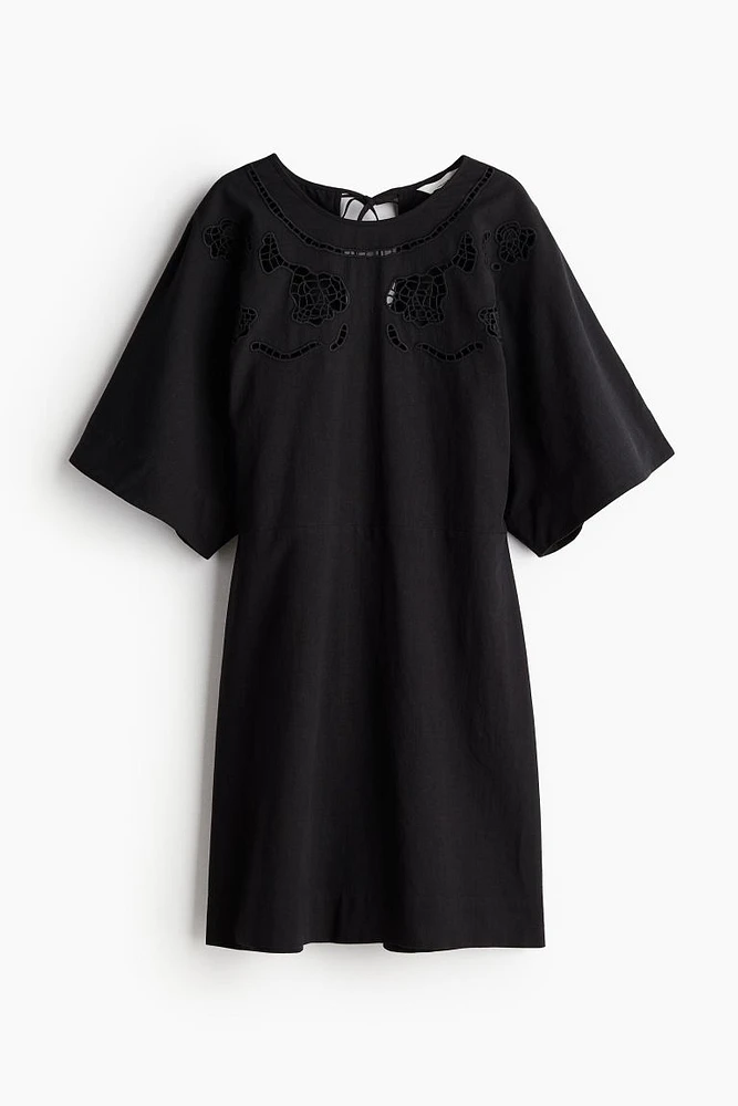 Linen-blend Dress with Eyelet Embroidery