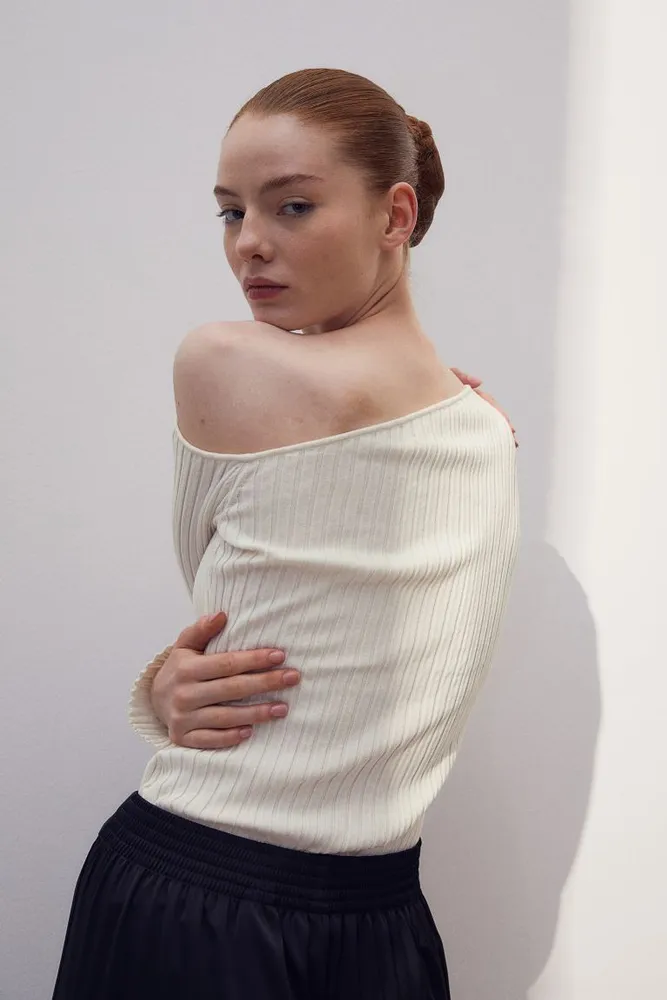 Rib-knit One-shoulder Top