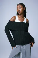 Rib-knit Off-the-shoulder Sweater