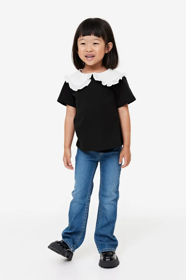 Ladies - Black Cotton Shirt with Peter Pan Collar - Size: Xs - H&M