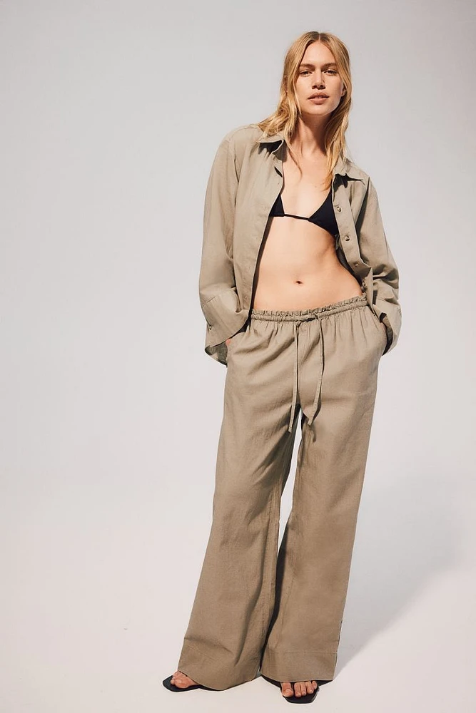 Wide-leg Linen-blend Pants