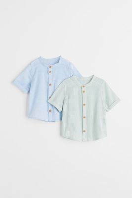 2-pack Cotton Band-collar Shirts