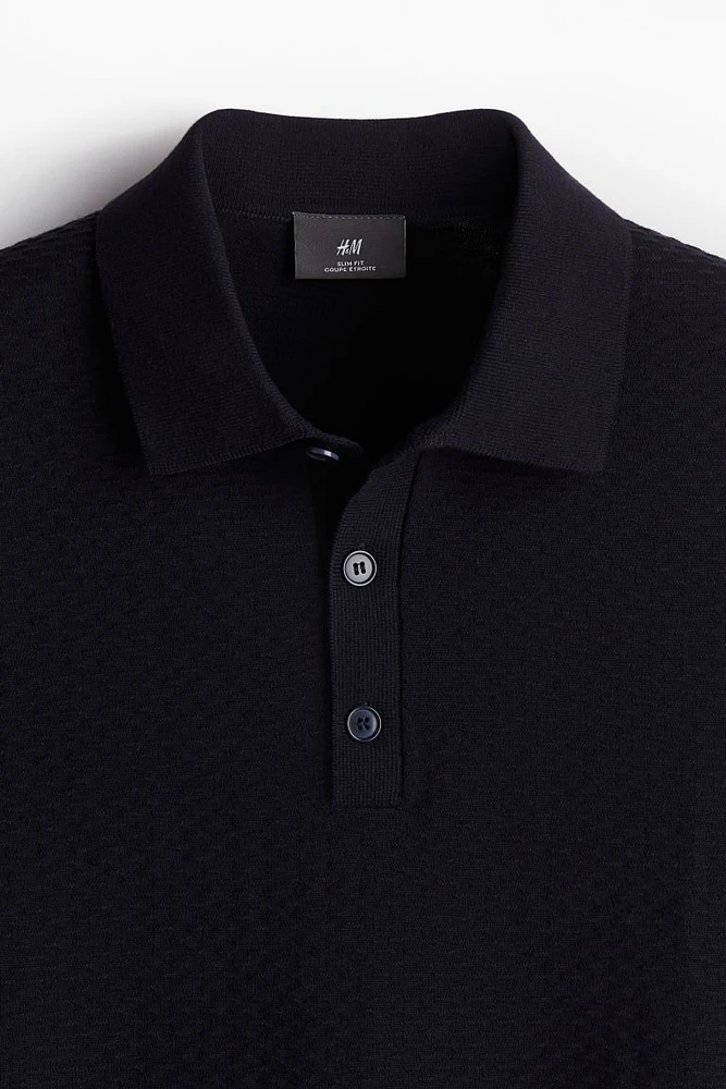 Slim Fit Textured-knit Polo Shirt