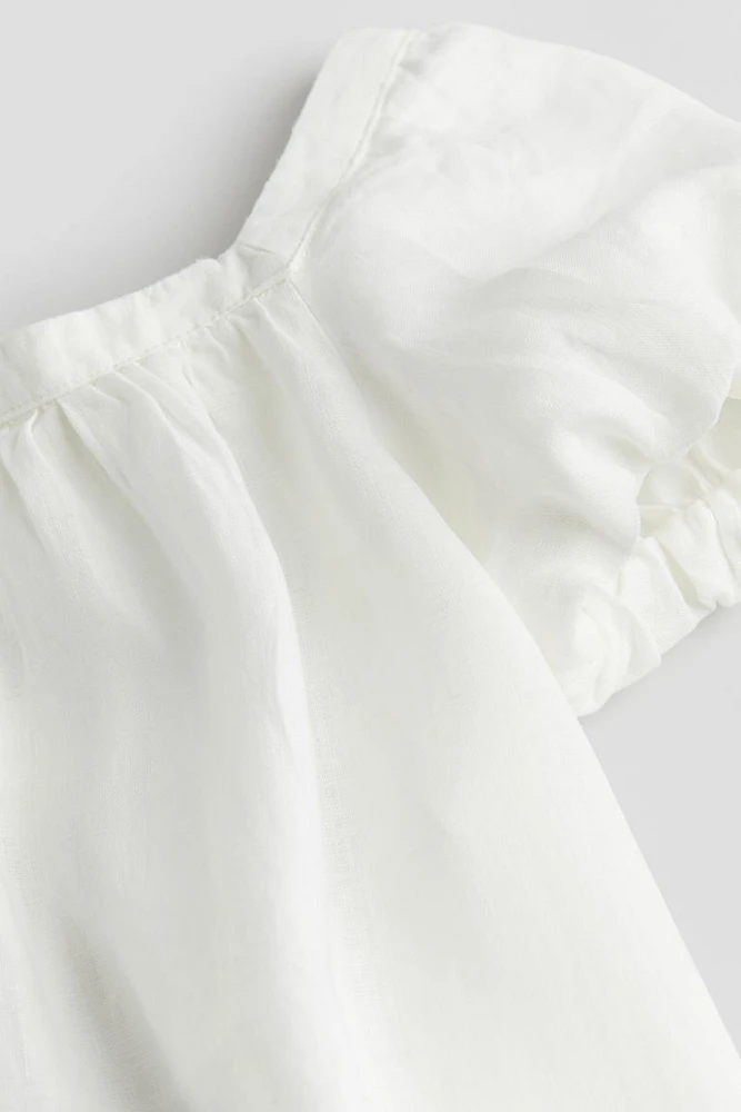 Balloon-sleeved Linen Dress