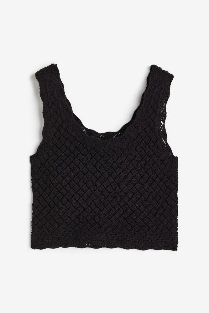 Black Knit Cropped Tank Top with Hook & Eye Closures