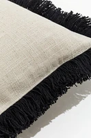 Linen-blend Cushion Cover with Fringe