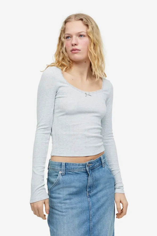 H&M Lace-trimmed Pointelle Jersey Top