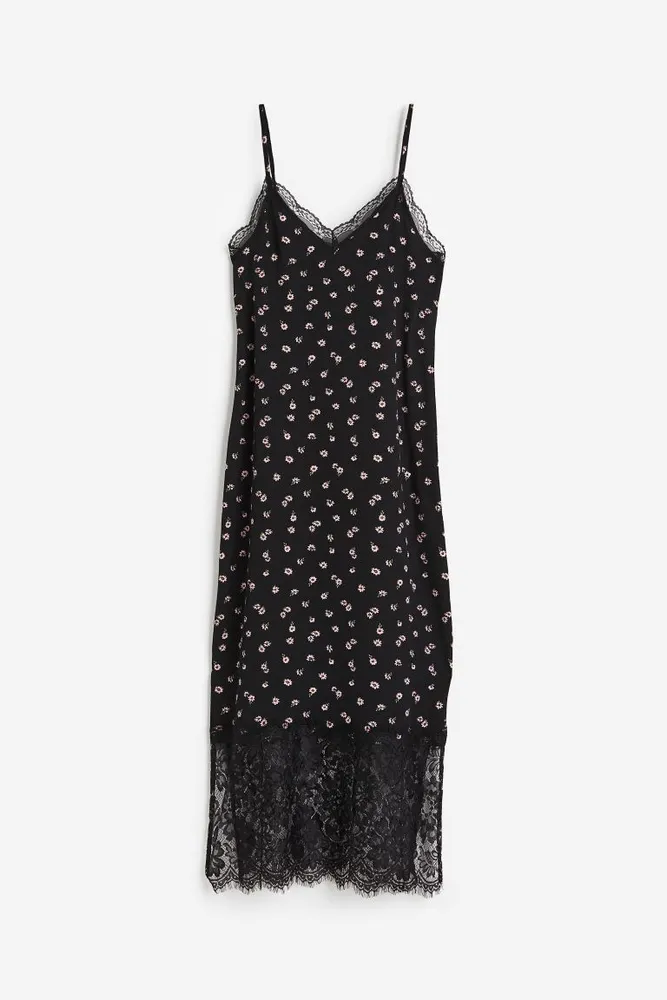 Lace-trimmed Crêped Slip Dress