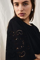 T-shirt with Eyelet Embroidered Sleeves