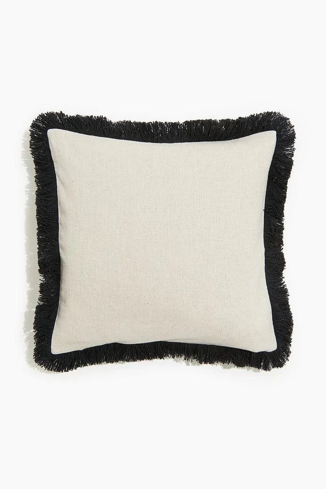 Linen-blend Cushion Cover with Fringe