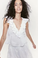 Top with Ruffle-trimmed Eyelet Embroidery