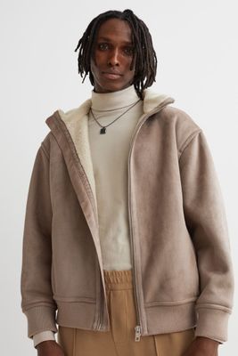 Faux Shearling-lined Bomber Jacket