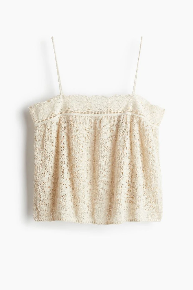 Lace-trimmed Pointelle-knit Camisole Top