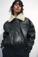 Leather Jacket with Detachable Collar