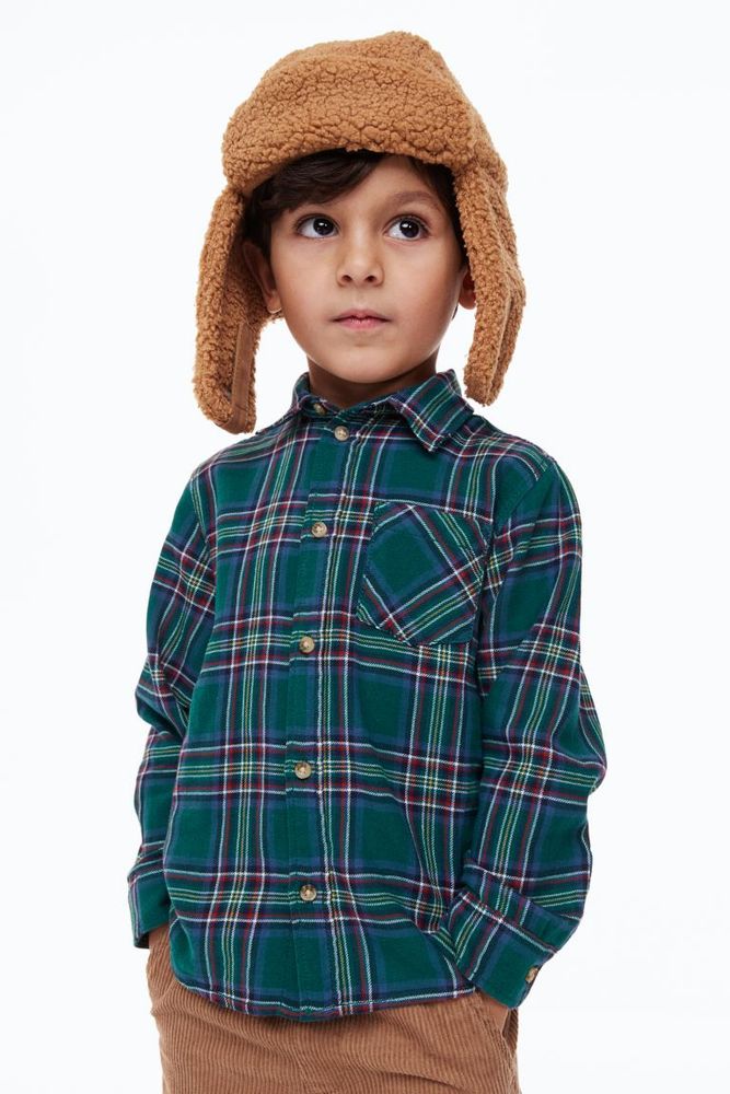 Boys - Green Cotton Flannel Shirt - Size: 8 (8-9Y) - H&M