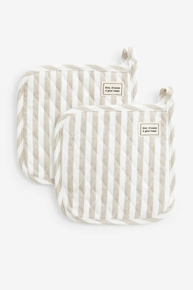 2-pack Linen-blend Pot Holders - Dark gray/striped - Home All