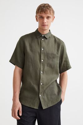 Regular Fit Short-sleeved Linen Shirt