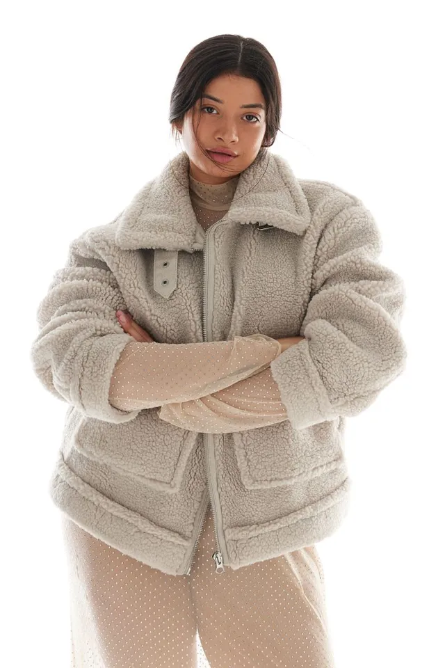 hm lightweight teddy bear jacket size medium no - Depop