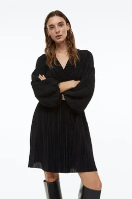 Pleated Wrapover Dress