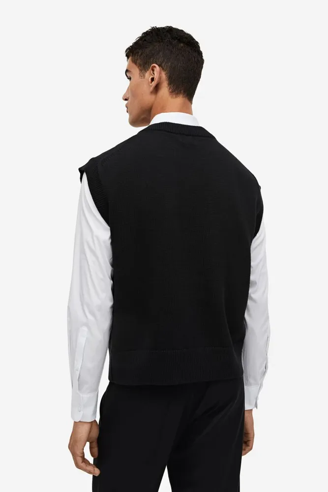 Loose Fit V-neck Sweater Vest - Black - Men