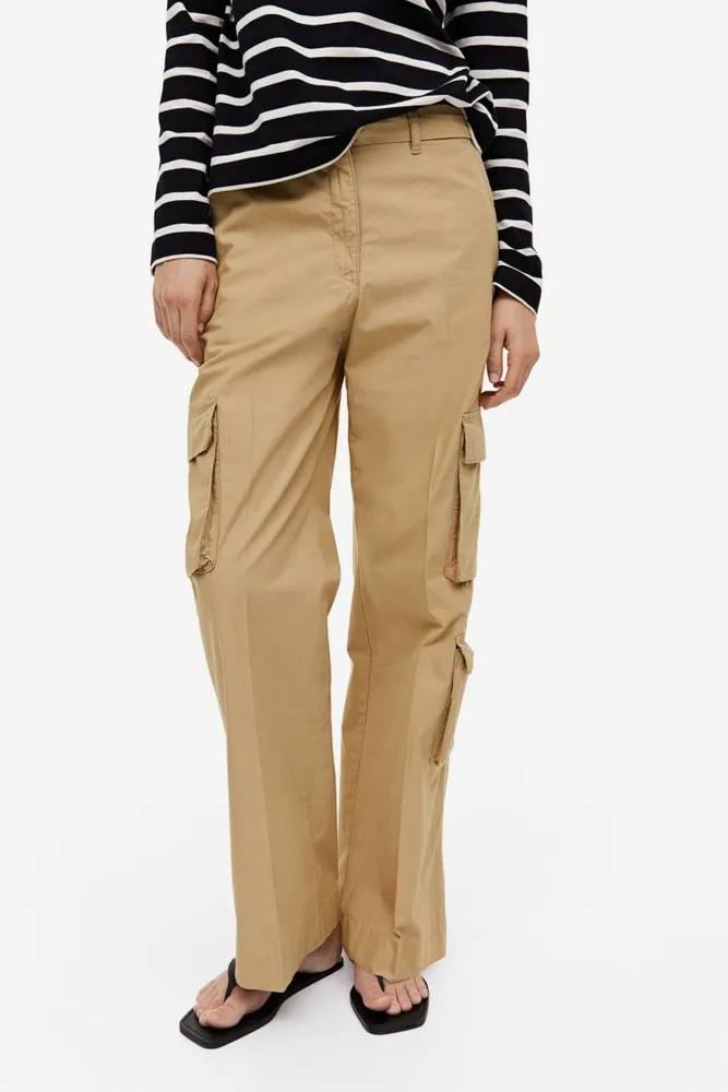 H&M Ladies Twill Cargo Pants Trousers Light Khaki Green UK 10 Straight  Pockets