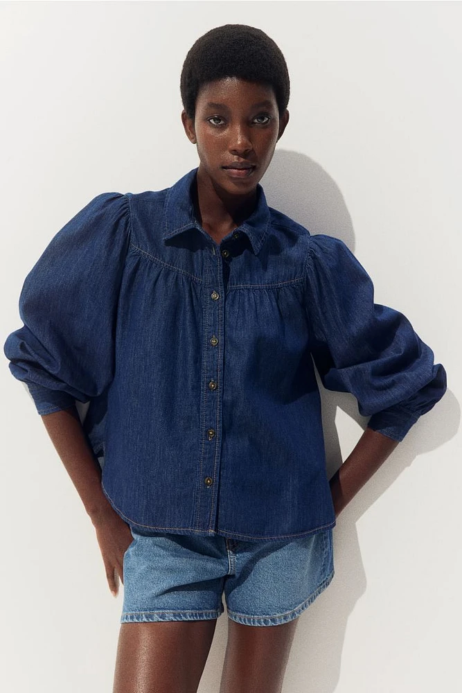 Puff-Sleeved Denim Blouse