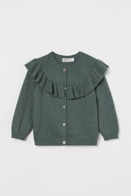 Flounce-trimmed Knit Cardigan