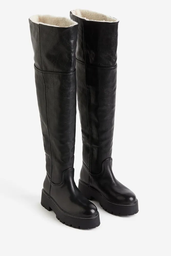 Warm-lined Over-the-knee Leather Boots