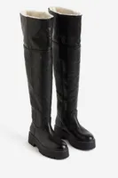 Warm-lined Over-the-knee Leather Boots