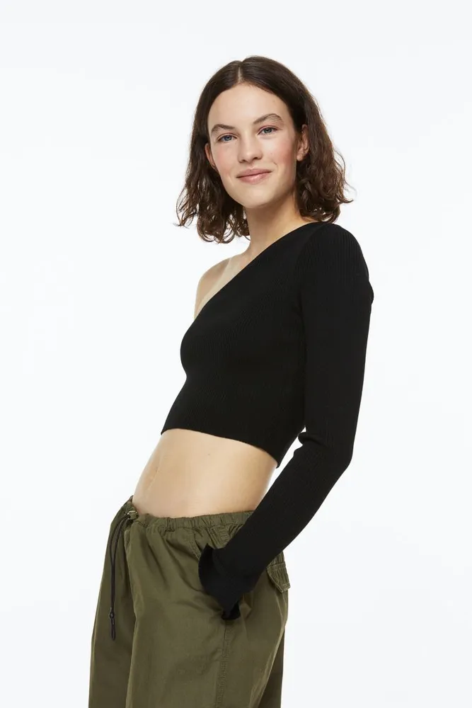 One-shoulder Rib-knit Top