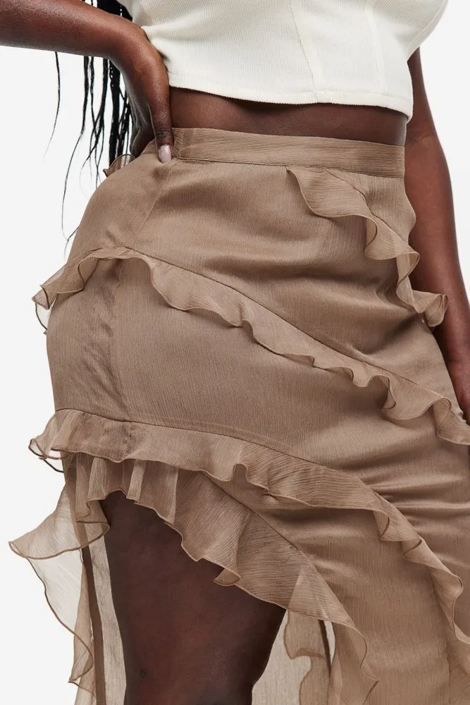 Flounce-trimmed Crinkled Skirt