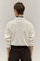 Loose Fit Crochet-look Polo Shirt
