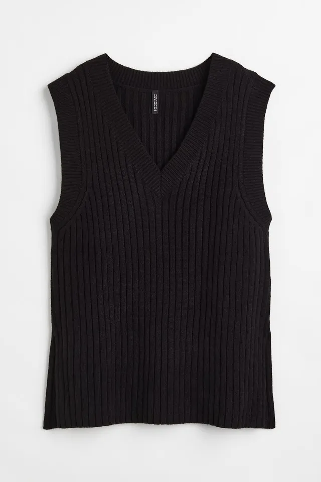 Oversized H&M Divided Chunky Rib Knit Sweater Vest Bloggers Favorite Large  NEW