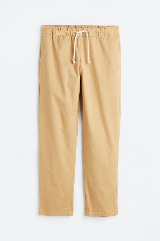 Relaxed Fit Cotton Drawstring Pants - Beige - Men