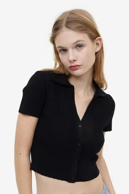 Rib-knit Top with Collar