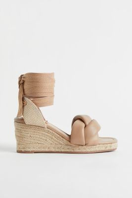 Wedge-heeled leather espadrille sandals