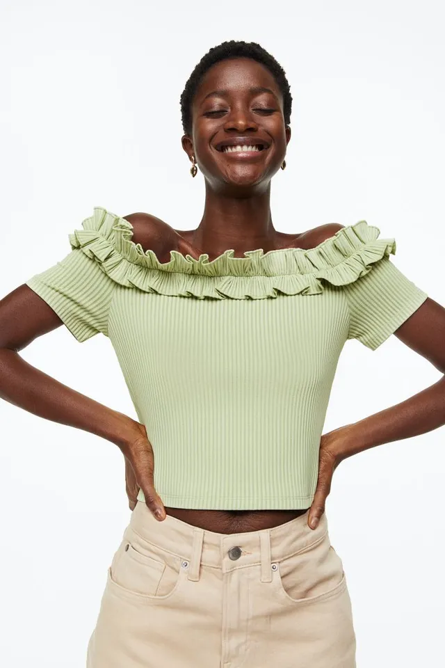 Ruffle-Trim Split-Neck Top