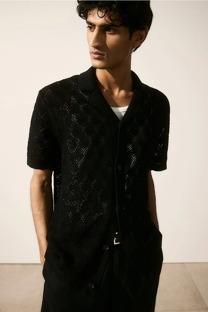 Regular Fit Crochet-look Resort Shirt