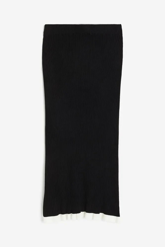 Ruffle-trimmed Rib-knit Pencil Skirt