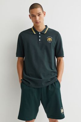 Slim Fit Embroidered Piqué Polo Shirt