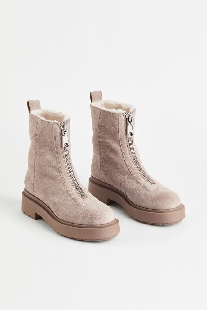 Faux Shearling-lined Leather Boots