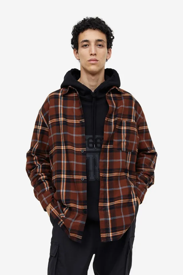 Men - Orange Relaxed Fit Flannel Shirt - Size: XS - H&M