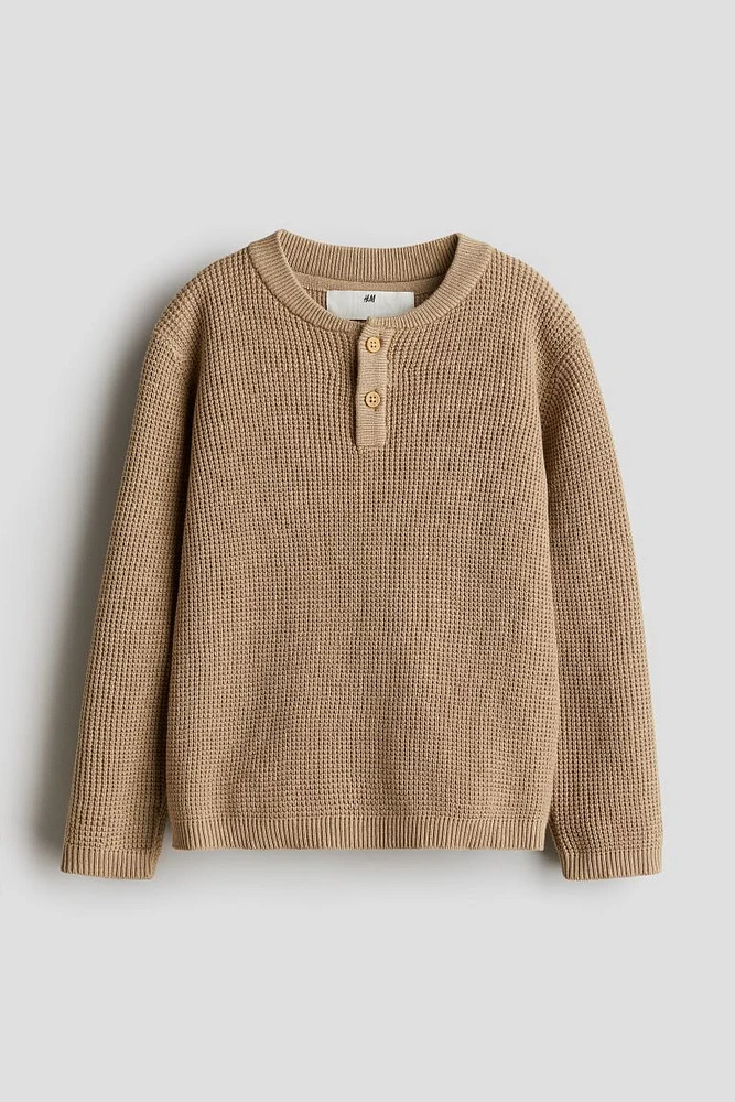 Waffle-knit Henley Sweater