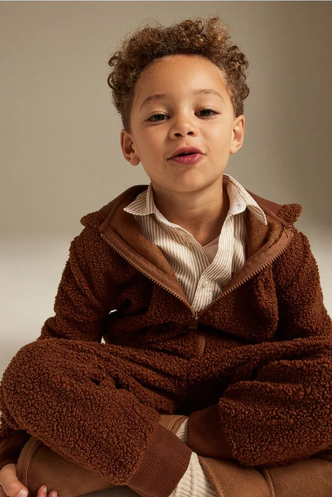 Hooded Teddy Fleece Jumpsuit - Brown - Kids