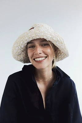 Crochet-look Straw Bucket Hat