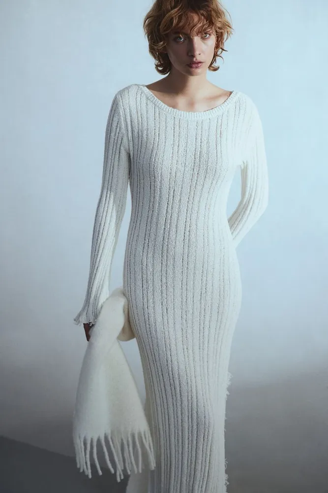 Frayed-edge Rib-knit Dress