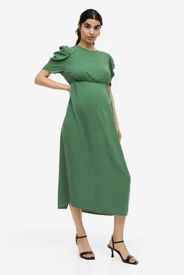 MAMA Puff-sleeved Crêped Dress