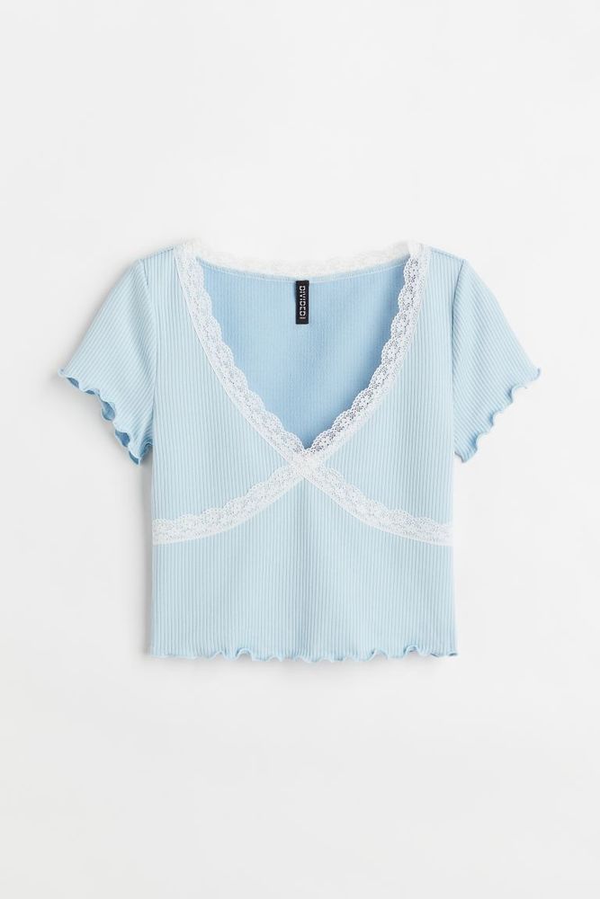 H&M Lace-trimmed Ribbed Crop Top | Pacific City